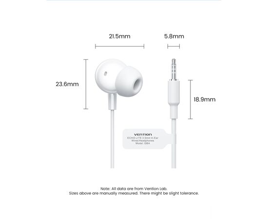 Наушники Vention Echo Lite 3.5mm In-Ear Wired White (GBAWAV), изображение 12