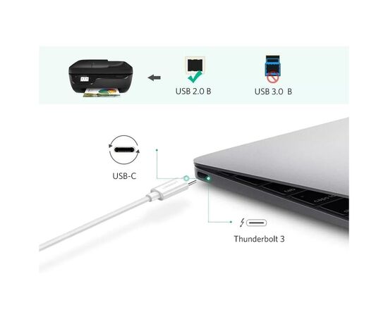 Кабель для принтера Ugreen USB-C 2.0 to BM 1.5m white (40417), изображение 3