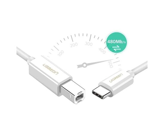 Кабель для принтера Ugreen USB-C 2.0 to BM 1.5m white (40417), изображение 4