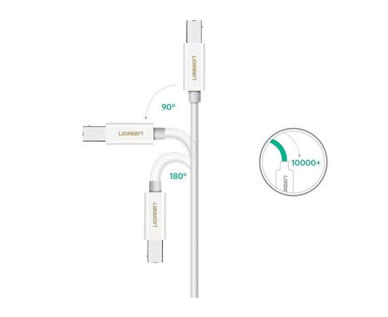 Кабель для принтера Ugreen USB-C 2.0 to BM 1.5m white (40417), изображение 5