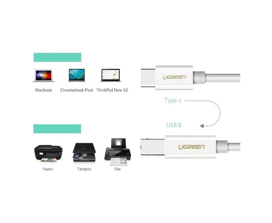 Кабель для принтера Ugreen USB-C 2.0 to BM 1.5m white (40417), изображение 6
