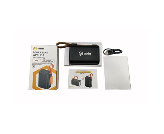 Батарея универсальная Atria 30000mAh, 130W, USB-C laptop/phone (WPD-130), изображение 9