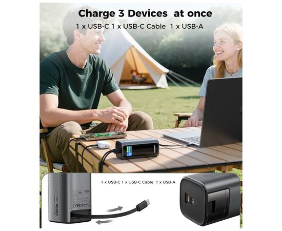 Батарея универсальная Choetech 20000mAh, PD/130W, QC, AFC , TFT, pass-through charging (B815C), изображение 9
