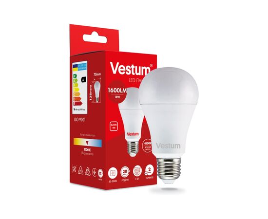 Лампочка Vestum A70 18W 4100K 220V E27 (1-VS-1111), изображение 2