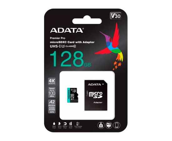 Карта памяти ADATA 128GB microSD class 10 UHS-I U3 V30 A2 Premier Pro SD 6.0 (AUSDX128GUI3V30SA2-RA1), изображение 3