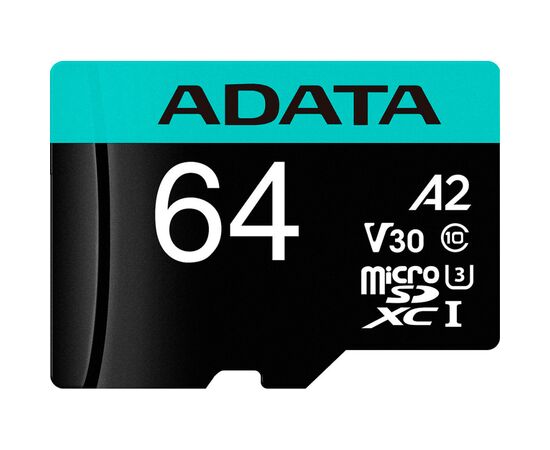 Карта памяти ADATA 64GB microSD class 10 UHS-I U3 V30 A2 Premier Pro SD 6.0 (AUSDX64GUI3V30SA2-RA1), изображение 2