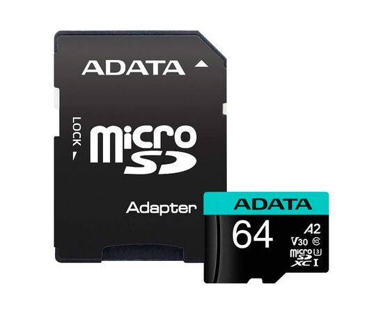 Карта памяти ADATA 64GB microSD class 10 UHS-I U3 V30 A2 Premier Pro SD 6.0 (AUSDX64GUI3V30SA2-RA1)