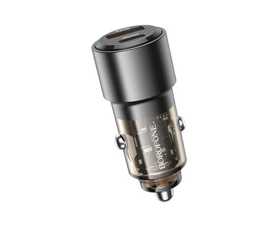 Зарядний пристрій BOROFONE 1xUSB-C PD65W + 1xUSB QC3.0 83W car adapter transparent black (6941991101625), зображення 2