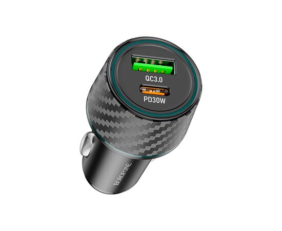 Зарядний пристрій BOROFONE 1xUSB-C PD30W + 1xUSB QC3.0 48W car adapter black (6941991101175), зображення 2