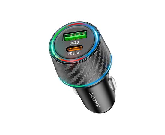 Зарядний пристрій BOROFONE 1xUSB-C PD30W + 1xUSB QC3.0 48W car adapter black (6941991101175)