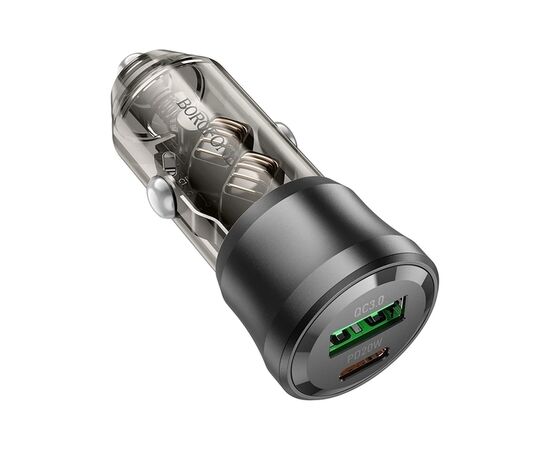 Зарядний пристрій BOROFONE 1xUSB-C PD + 1xUSB 38W car adapter transparent black (6941991106965), зображення 2