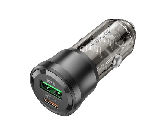Зарядний пристрій BOROFONE 1xUSB-C PD + 1xUSB 38W car adapter transparent black (6941991106965), зображення 4