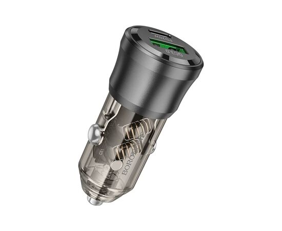 Зарядний пристрій BOROFONE 1xUSB-C PD + 1xUSB 38W car adapter transparent black (6941991106965), зображення 5