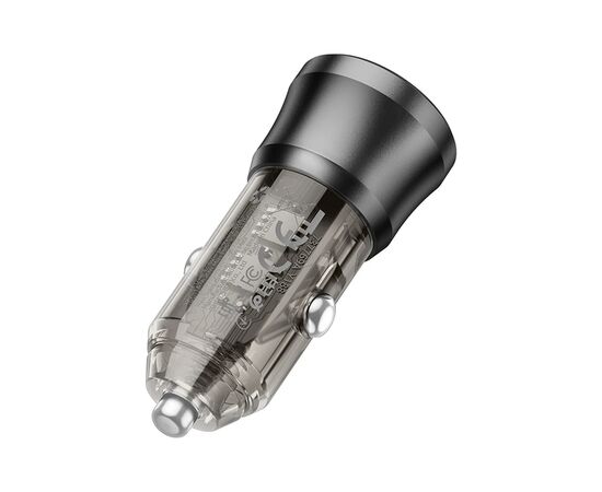 Зарядний пристрій BOROFONE 1xUSB-C PD + 1xUSB 38W car adapter transparent black (6941991106965), зображення 6