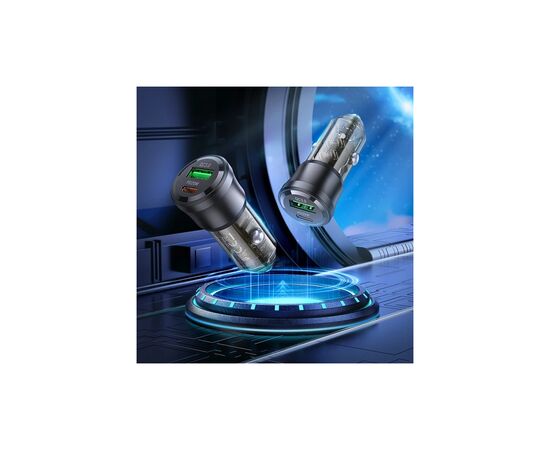 Зарядний пристрій BOROFONE 1xUSB-C PD + 1xUSB 38W car adapter transparent black (6941991106965), зображення 8