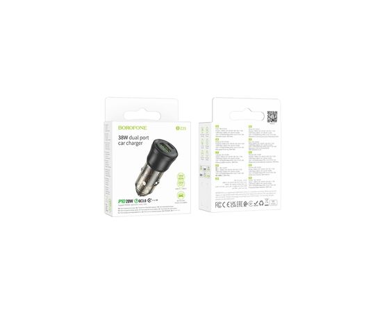 Зарядний пристрій BOROFONE 1xUSB-C PD + 1xUSB 38W car adapter transparent black (6941991106965), зображення 9