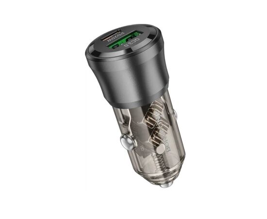Зарядний пристрій BOROFONE 1xUSB-C PD + 1xUSB 38W car adapter transparent black (6941991106965)