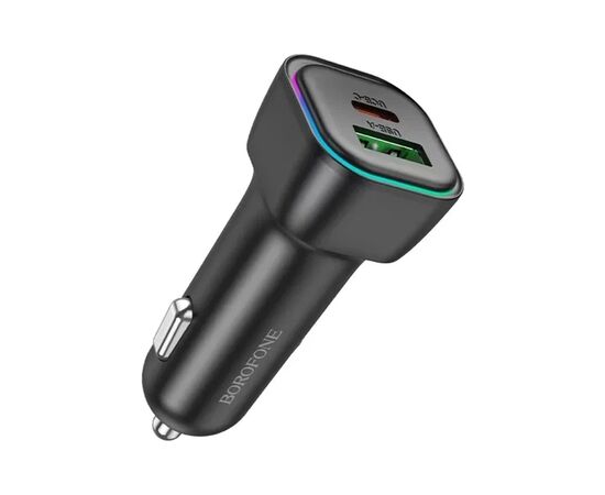 Зарядний пристрій BOROFONE 1xUSB-C PD30W + 1xUSB QC3.0 car adapter black (6941991110818), зображення 2