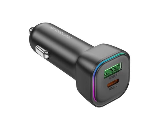 Зарядний пристрій BOROFONE 1xUSB-C PD30W + 1xUSB QC3.0 car adapter black (6941991110818), зображення 3