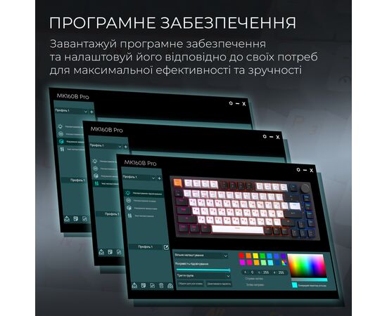 Клавиатура GamePro Asgard Valhalla QLAB Sakura Switch RGB Bluetooth/Wireless/USB-C UA Black (MK160-B-QS-PRO), изображение 11