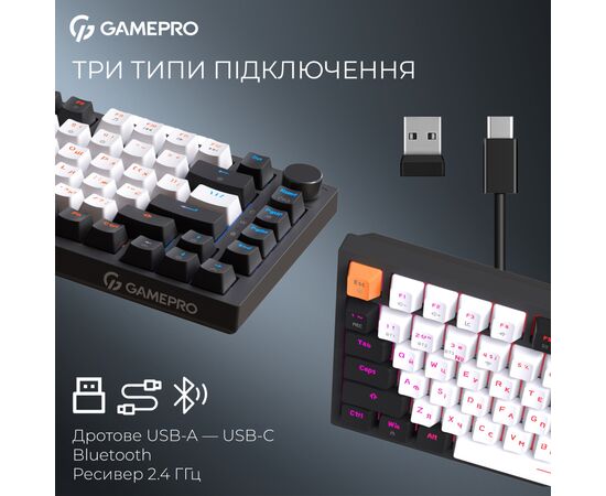 Клавиатура GamePro Asgard Valhalla QLAB Sakura Switch RGB Bluetooth/Wireless/USB-C UA Black (MK160-B-QS-PRO), изображение 7