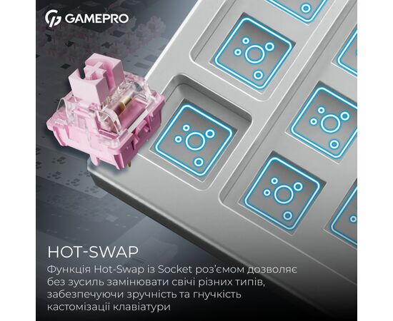 Клавиатура GamePro Asgard Valhalla Pro QLAB Sakura Switch RGB Bluetooth/Wireless/USB-C UA White (MK160-W-D-QS-PRO), изображение 10
