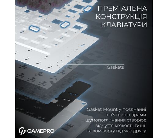 Клавиатура GamePro Asgard Valhalla Pro QLAB Sakura Switch RGB Bluetooth/Wireless/USB-C UA White (MK160-W-D-QS-PRO), изображение 11