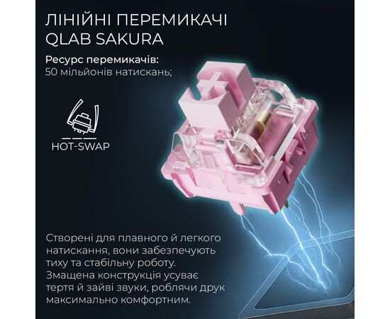 Клавиатура GamePro Asgard Valhalla Pro QLAB Sakura Switch RGB Bluetooth/Wireless/USB-C UA White (MK160-W-D-QS-PRO), изображение 9