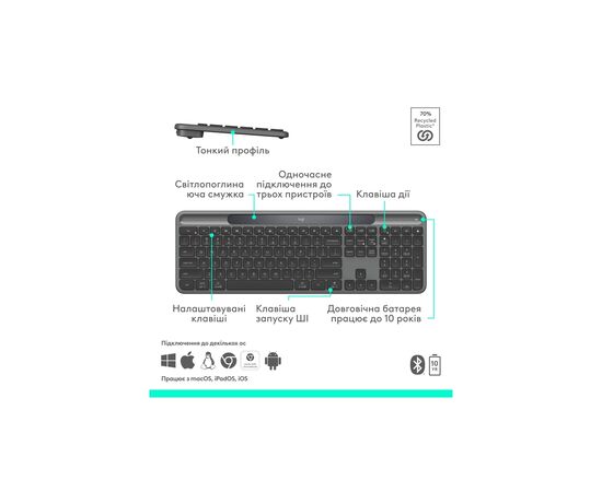 Клавіатура Logitech Slim Solar+ Bluetooth Graphite (920-013764), зображення 7