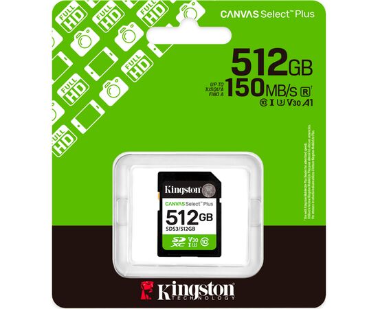 Карта памяти Kingston 512GB SDXC class 10 UHS-I U3 V30 A1 Canvas Select Plus (SDS3/512GB), изображение 3