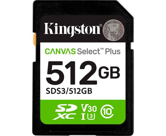 Карта памяти Kingston 512GB SDXC class 10 UHS-I U3 V30 A1 Canvas Select Plus (SDS3/512GB)