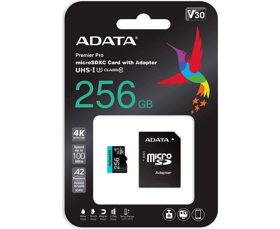 Карта памяти ADATA 256GB microSD class 10 UHS-I U3 V30 A2 Premier Pro SD 6.0 (AUSDX256GUI3V30SA2-RA1), изображение 4