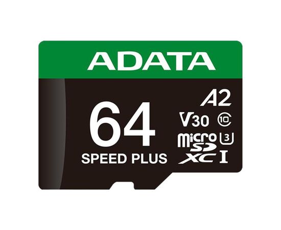 Карта памяти ADATA 64GB microSD class 10 UHS-I U3 V30 A2 Speed Plus (UD64GUI3V30A2SP-RA1), изображение 2
