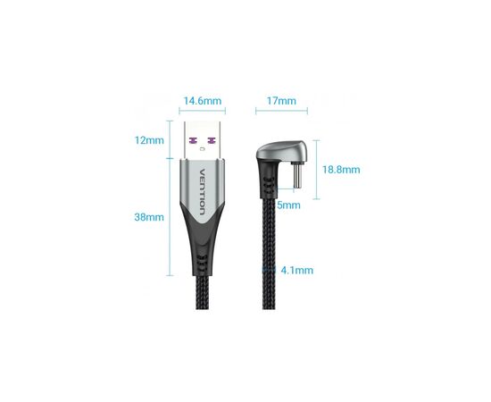 Дата кабель USB 2.0 AM to USB-C 1.5m 66W 180° U-Shaped aluminum alloy Vention (COHHG), изображение 2