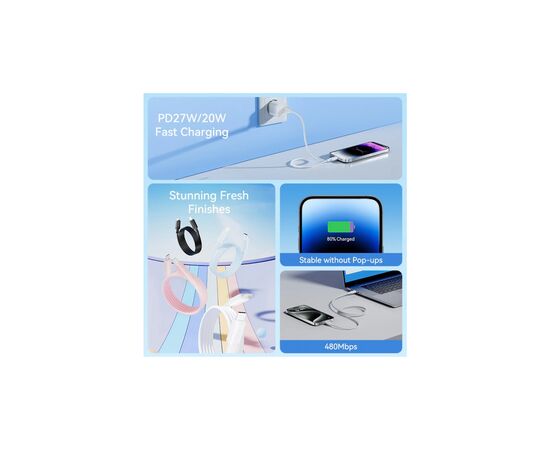 Дата кабель USB-C to Lightning 1.0m PD27W PVC blue Vention (LAKSF), зображення 3