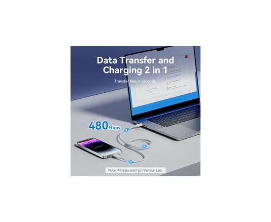 Дата кабель USB-C to Lightning 1.0m PD27W PVC blue Vention (LAKSF), зображення 7