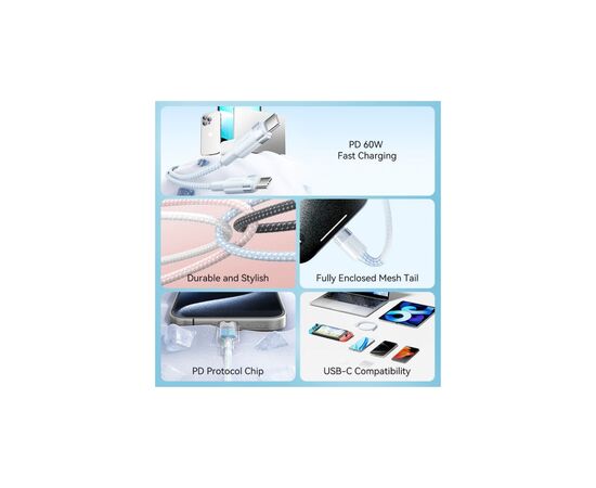 Дата кабель USB-C to USB-C 1.0m 60W aluminum alloy white Vention (TRDWF), зображення 3