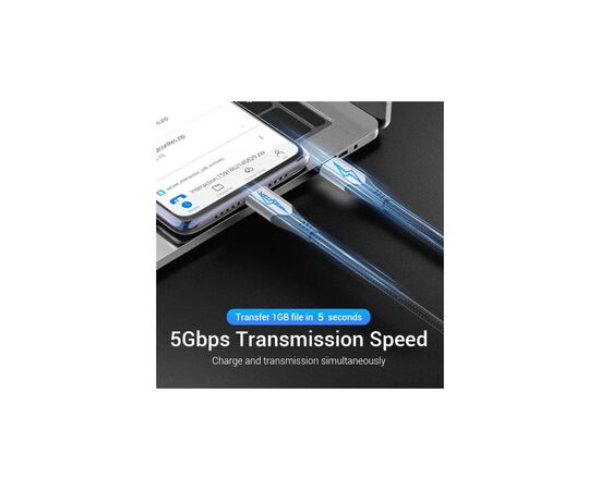 Дата кабель USB-C to USB-C 0.5m 60W USB 3.1 cotton braided Vention (TAAHD), зображення 5