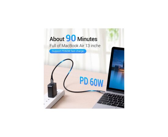 Дата кабель USB-C to USB-C 0.5m 60W USB 3.1 cotton braided Vention (TAAHD), зображення 6