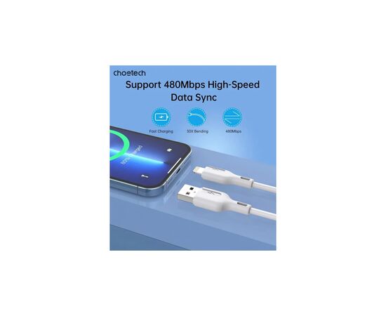 Дата кабель USB 2.0 AM to Lightning 1.0m 2.4A white Choetech (XAL-0003-WH-V2), изображение 7