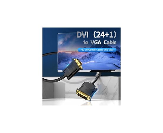 Кабель мультимедийный DVI M to VGA M 1.5m 24+1pin black Vention (EABBG), изображение 6