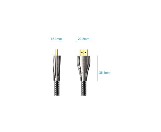 Кабель мультимедийный HDMI M to HDMI M 15.0m V2.0 4K60Hz braided zinc alloy black Vention (ALMBN), изображение 2