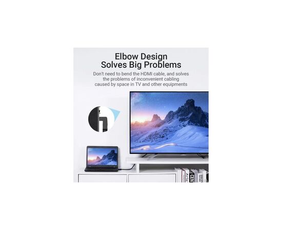 Кабель мультимедийный HDMI M to HDMI M 2.0m V2.0 4K60Hz 90° corner PVC black Vention (AAQBH), изображение 7