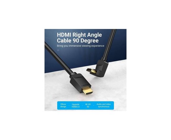 Кабель мультимедийный HDMI M to HDMI M 2.0m V2.0 4K60Hz 90° corner PVC black Vention (AARBH), изображение 4