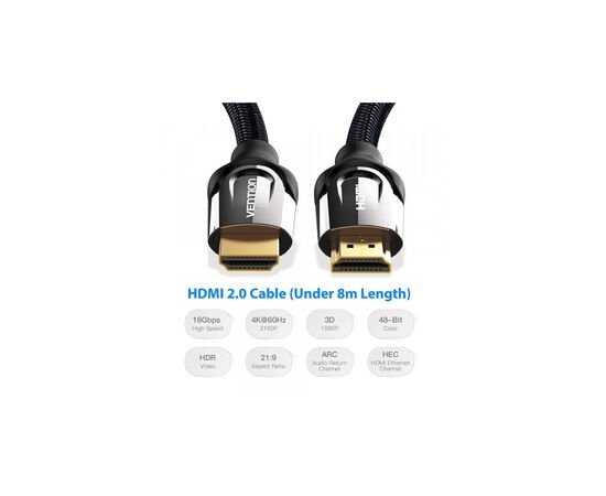 Кабель мультимедійний HDMI M to HDMI M 3.0m V2.0 4K60Hz braided zinc alloy black Vention (VAA-B05-B300), зображення 4