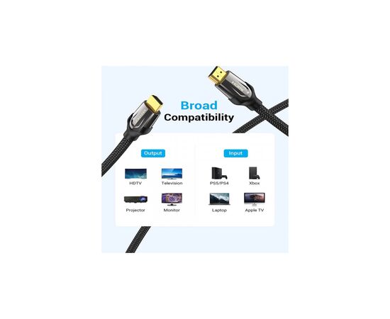 Кабель мультимедійний HDMI M to HDMI M 3.0m V2.0 4K60Hz braided zinc alloy black Vention (VAA-B05-B300), зображення 6