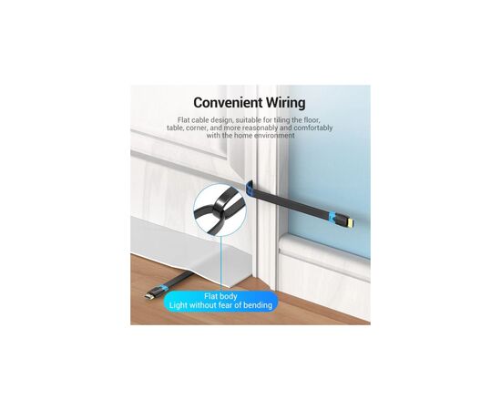 Кабель мультимедийный HDMI M to HDMI M 3.0m V2.0 4K60Hz PVC flat black Vention (AAKBI), изображение 3