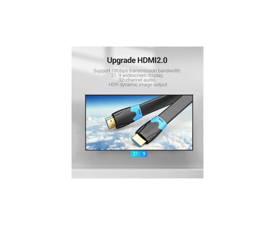 Кабель мультимедийный HDMI M to HDMI M 3.0m V2.0 4K60Hz PVC flat black Vention (AAKBI), изображение 4