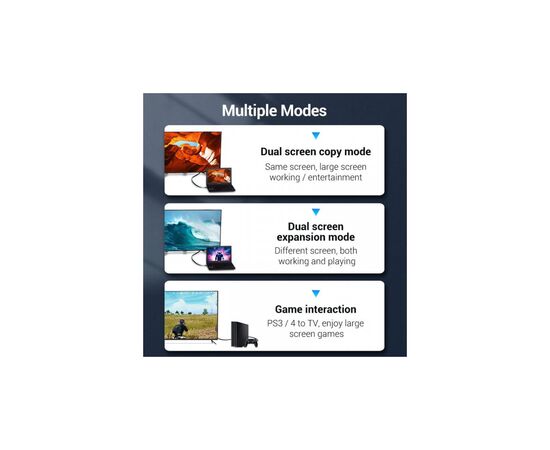Кабель мультимедийный HDMI M to HDMI M 3.0m V2.0 4K60Hz PVC flat black Vention (AAKBI), изображение 7