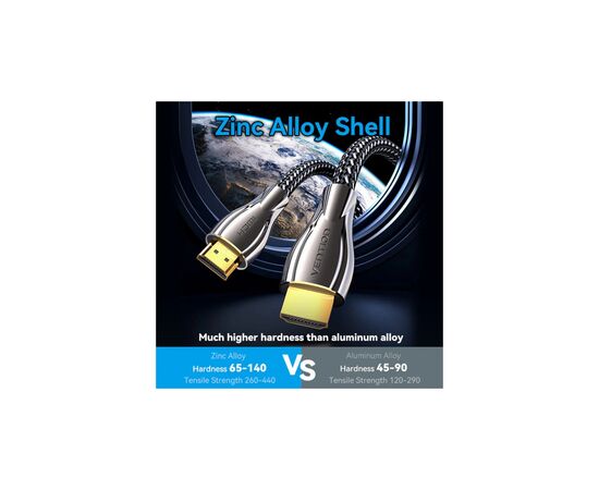 Кабель мультимедійний HDMI M to HDMI M 5.0m V2.0 4K60Hz braided zinc alloy black Vention (ALMBJ), зображення 5